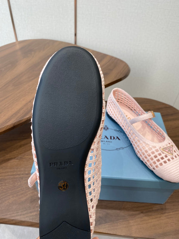 Prada 26s Ballet Flat Light Pink Leather Fabric 727664