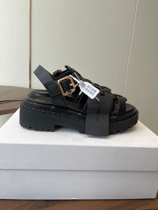 Prada Strappy Sandals 5.5cm Black Leather 728556