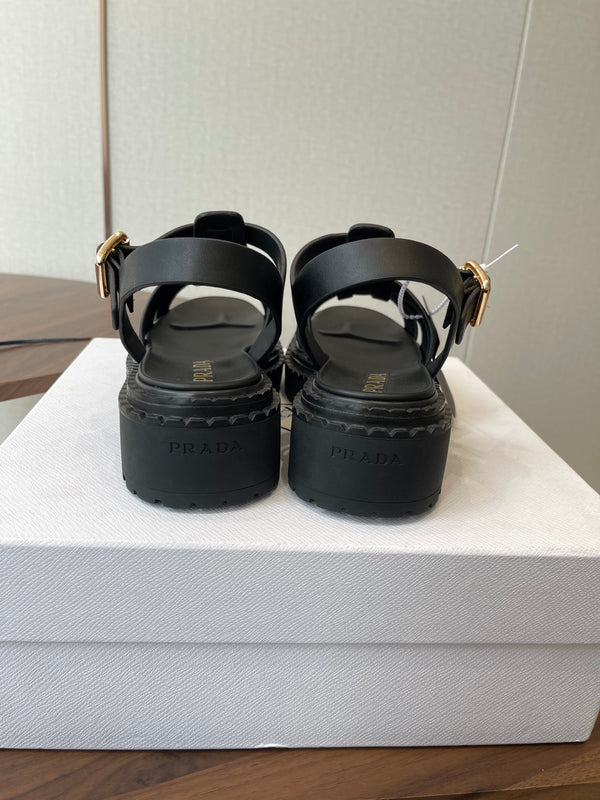 Prada Strappy Sandals 5.5cm Black Leather 728556