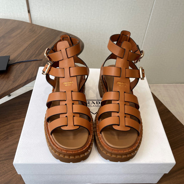 Prada Strappy Sandals 5.5cm Brown Leather 728561