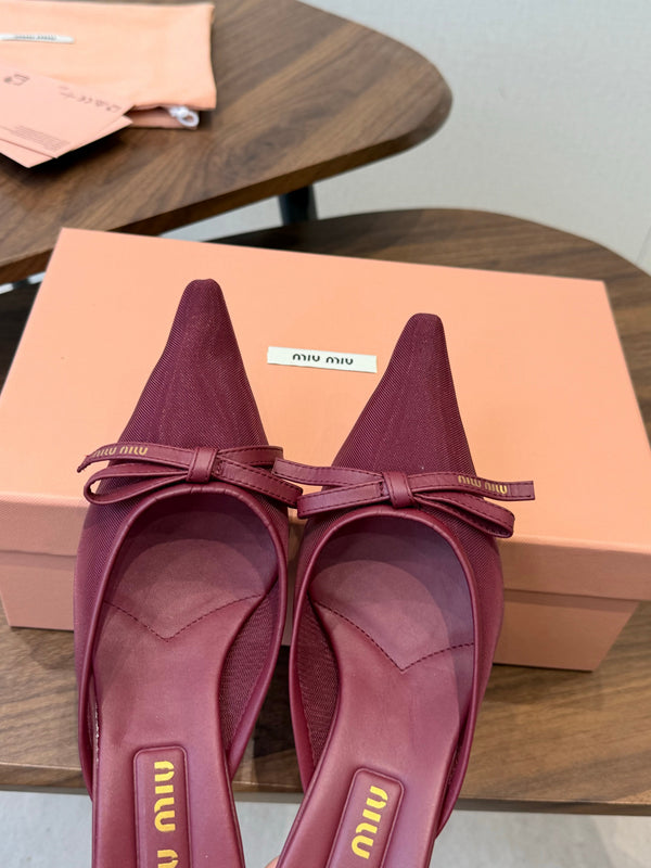 Miu 26s High-Heeled Mules Burgundy Mixed Sheepskin with Lace 790456