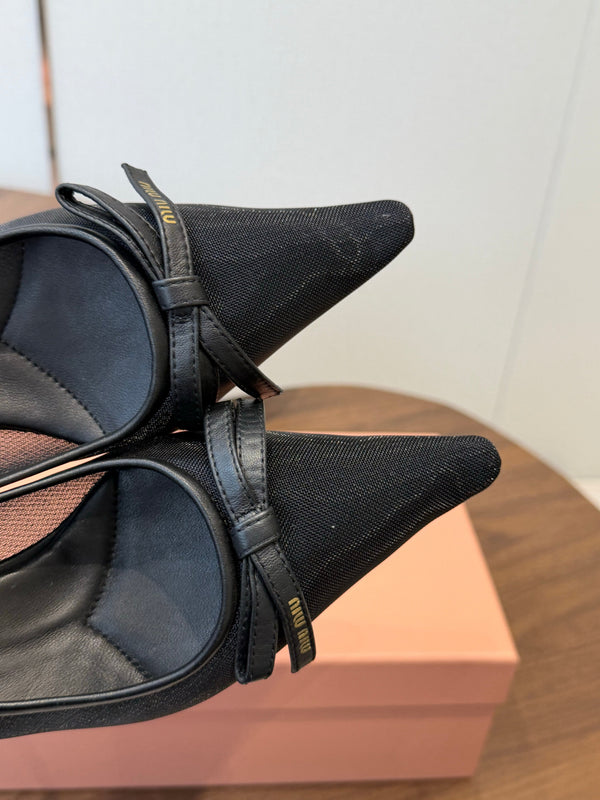 Miu 26s High-Heeled Pump Black Mixed Sheepskin with Lace 790460