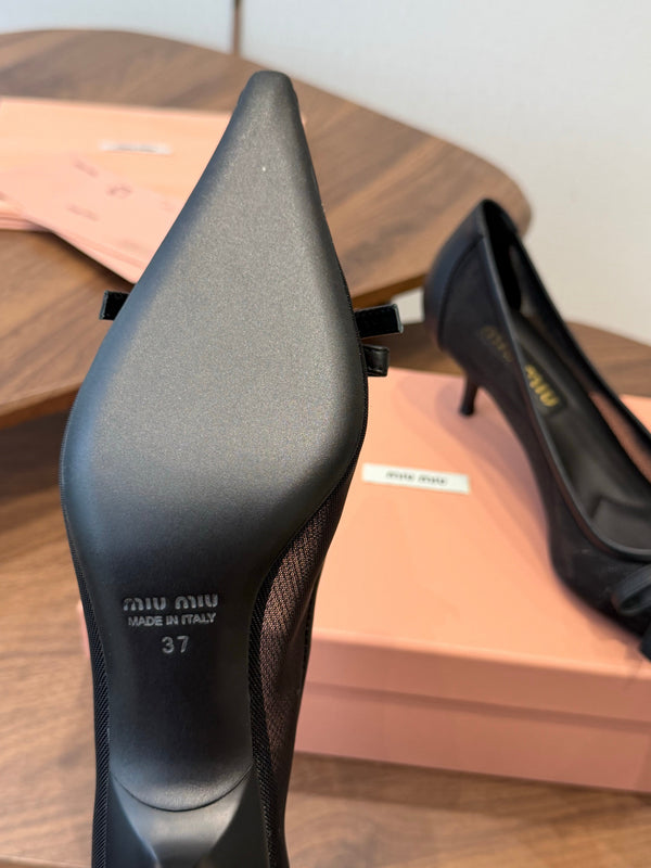 Miu 26s High-Heeled Pump Black Mixed Sheepskin with Lace 790460