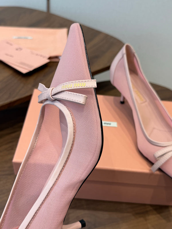 Miu 26s High-Heeled Pump Light Pink Mixed Sheepskin with Lace 790461