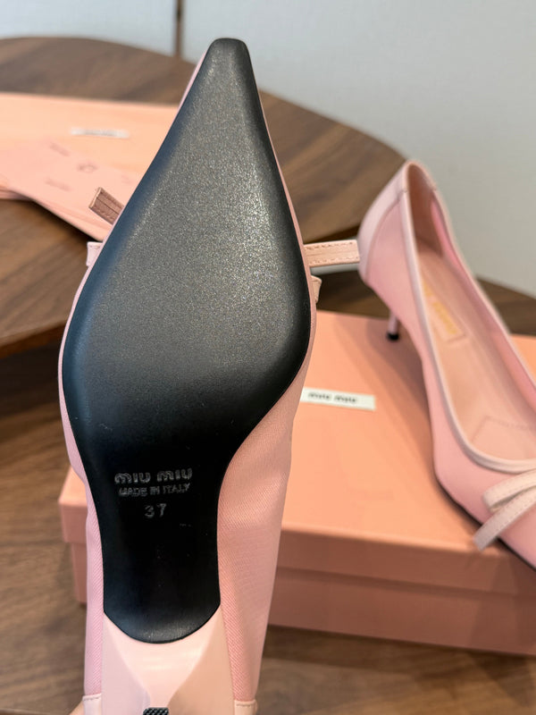 Miu 26s High-Heeled Pump Light Pink Mixed Sheepskin with Lace 790461