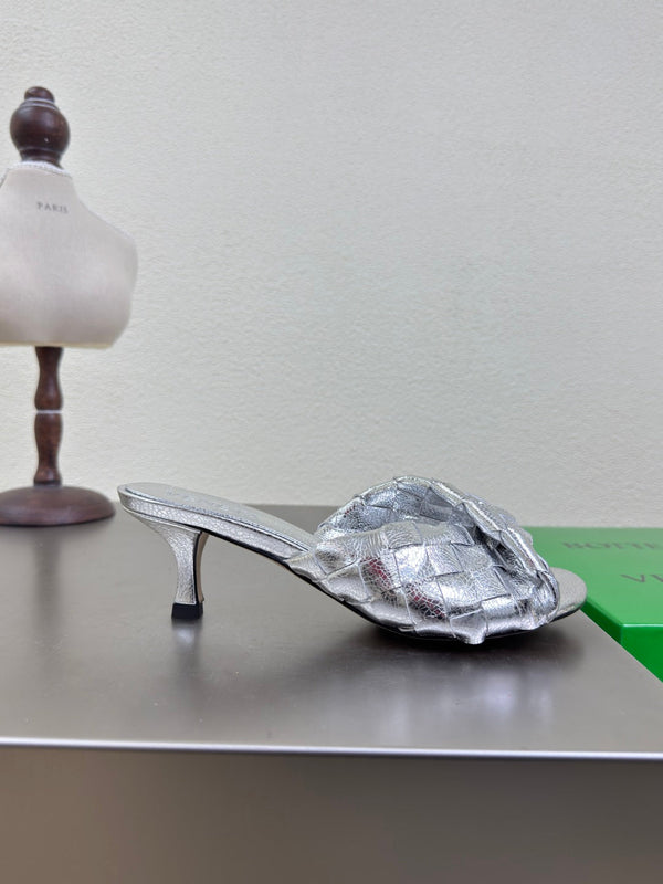 BV Blink Mule 5cm Silver Intrecciato Leather