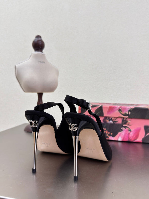 DC Slingback Pumps Black Silk & Sheepskin 343141