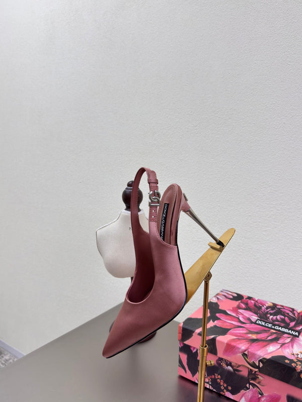 DC Slingback Pumps Pink Silk & Sheepskin 343142