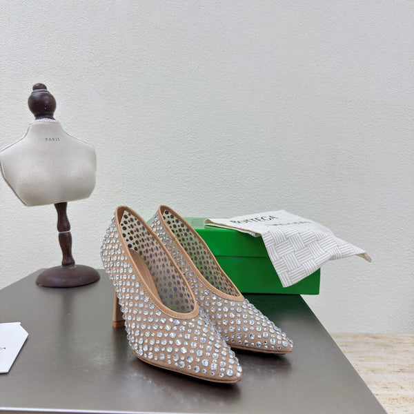 BV Rhinestones Sofia Pump 90mm Beige Mesh 428480