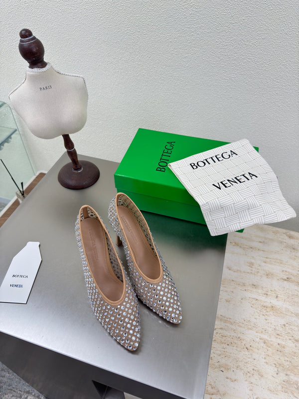 BV Rhinestones Sofia Pump 90mm Beige Mesh 428480