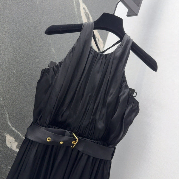 LV 25 Pleated Halter Dress Black Rayon