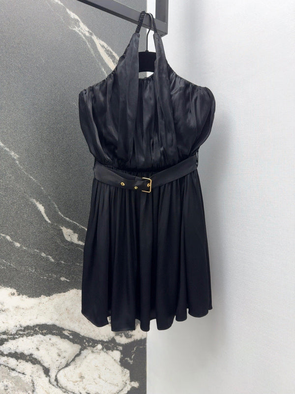 LV 25 Pleated Halter Dress Black Rayon