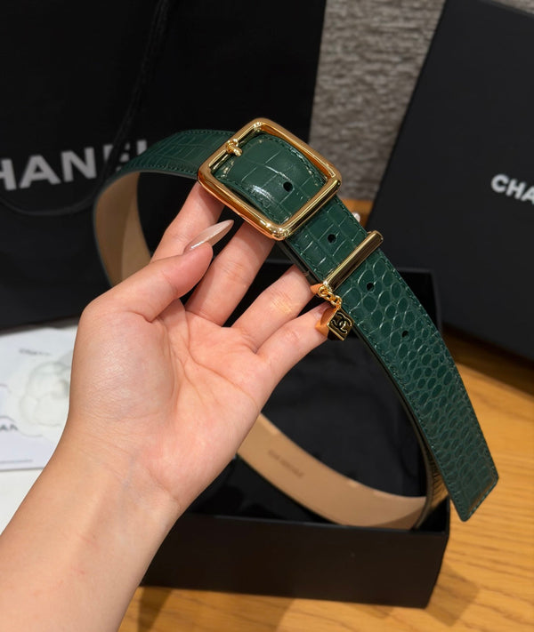 CC 3.0cm 2026 Métiers d'art Belt Green Crocodile Embossed Calfskin 209291