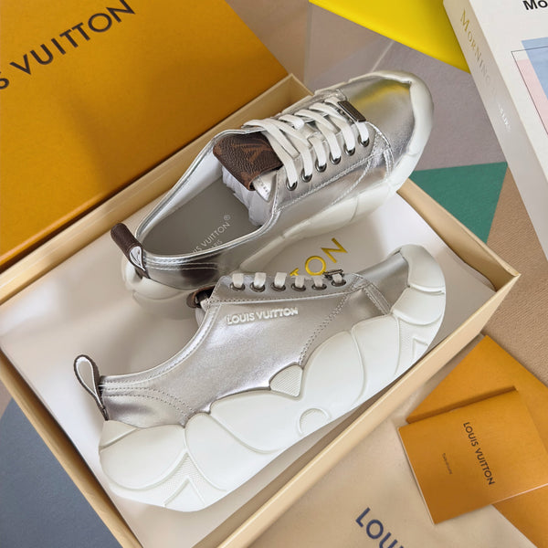 LV Bubble Sneaker 50mm Silver Metallic Lambskin Monogram Canvas 459762