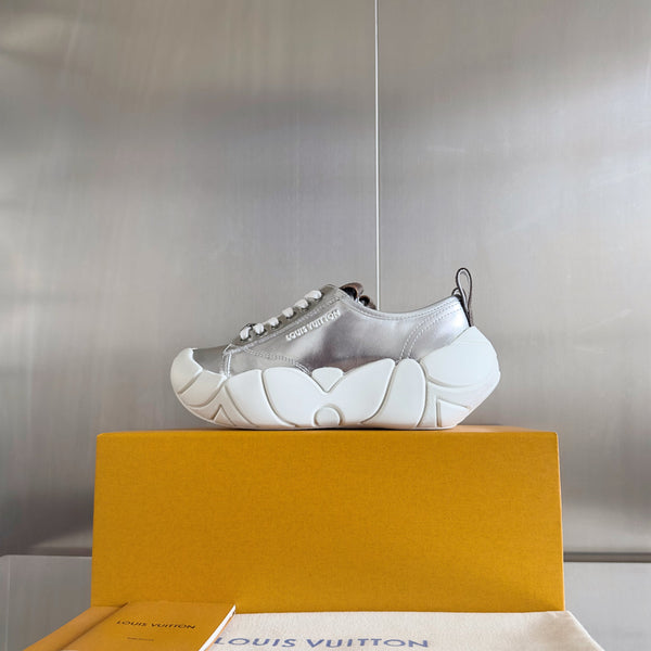 LV Bubble Sneaker 50mm Silver Metallic Lambskin Monogram Canvas 459762
