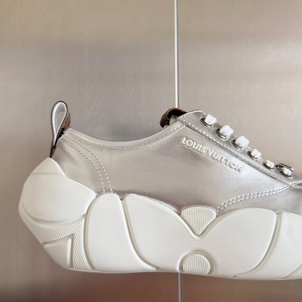LV Bubble Sneaker 50mm Silver Metallic Lambskin Monogram Canvas 459762
