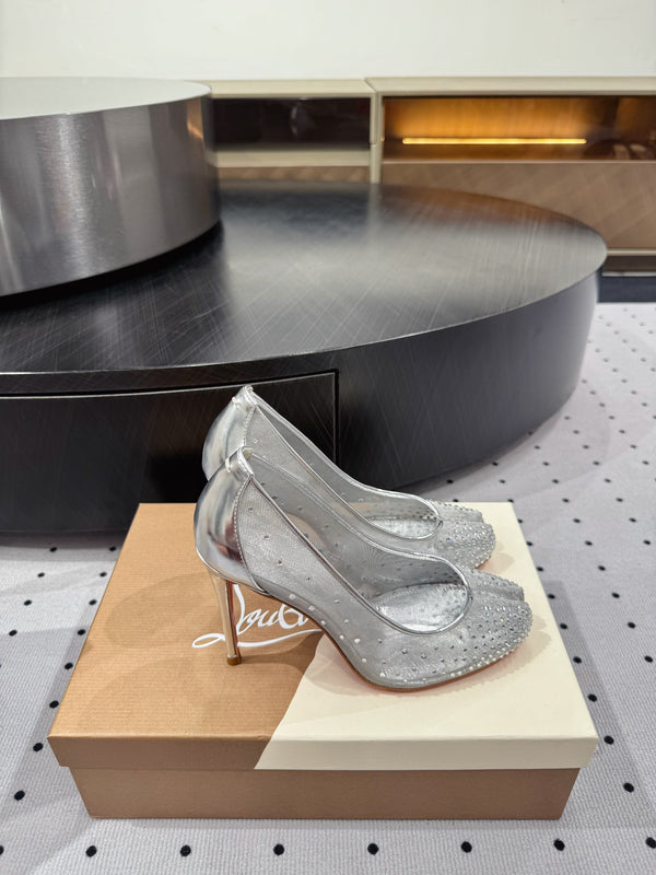 CL x Margiela 25 Diamond Pumps Sliver Fabric Lace Swarovski 296039