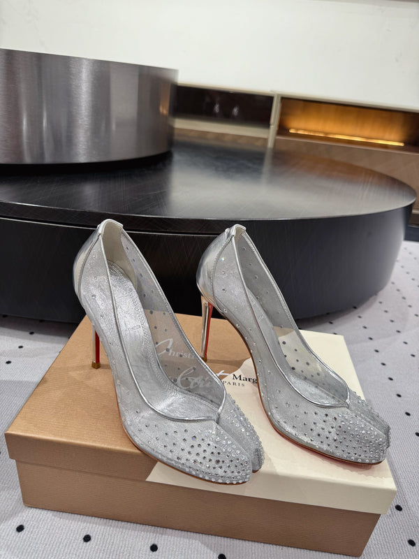 CL x Margiela 25 Diamond Pumps Sliver Fabric Lace Swarovski 296039