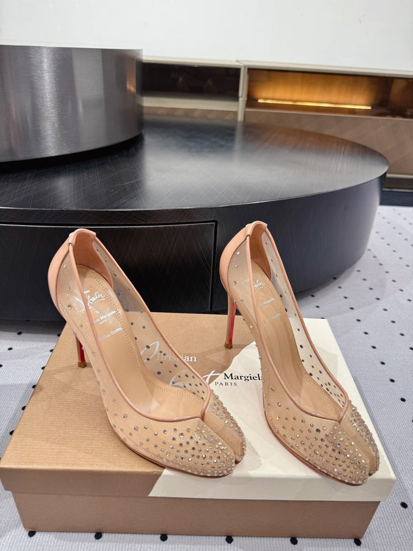 CL x Margiela 25 Diamond Pumps Beige Fabric Lace Swarovski 296040