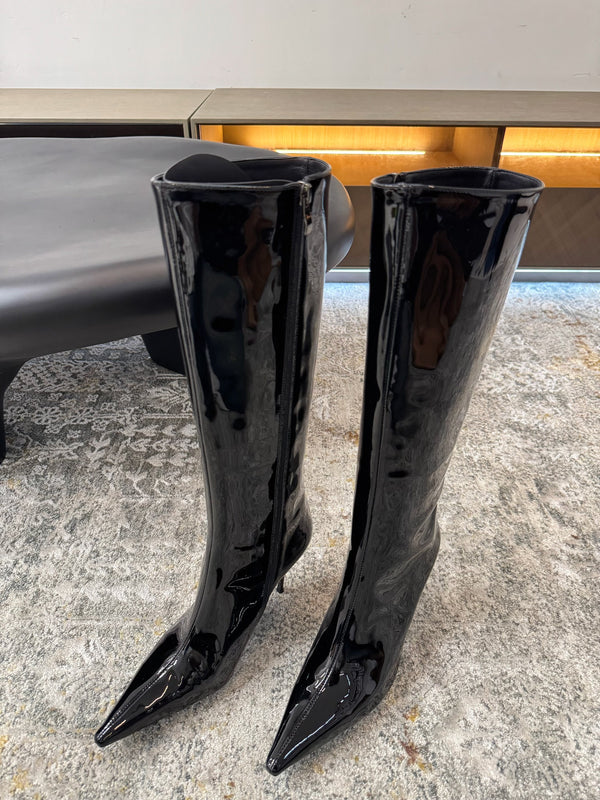 YSL 2025 Botte en cuir verni noir 571309