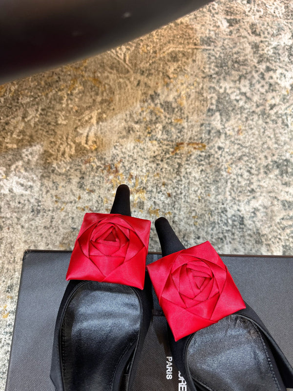 YSL Dakota Pumps 50mm Black Red Satin 637206