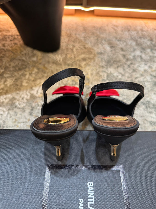 YSL Dakota Pumps 50mm Black Red Satin 637206