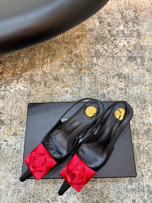 YSL Dakota Pumps 50mm Black Red Satin 637206