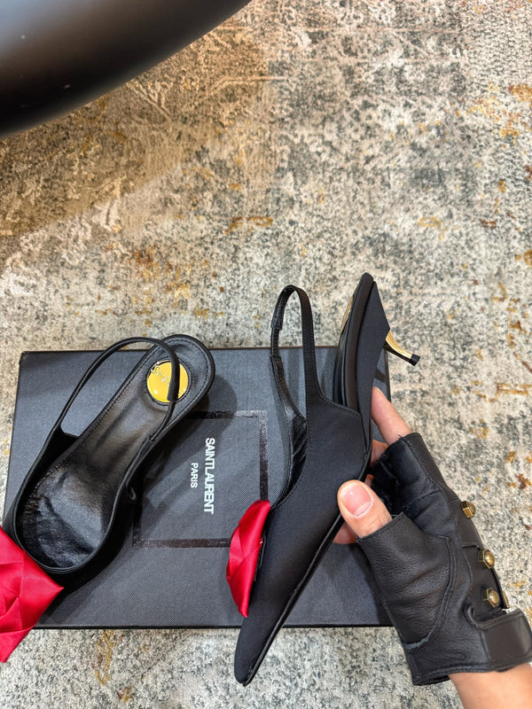 YSL Dakota Pumps 50mm Black Red Satin 637206