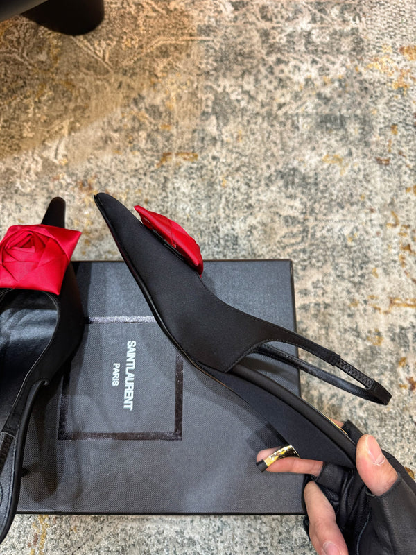 YSL Dakota Pumps 50mm Black Red Satin 637206