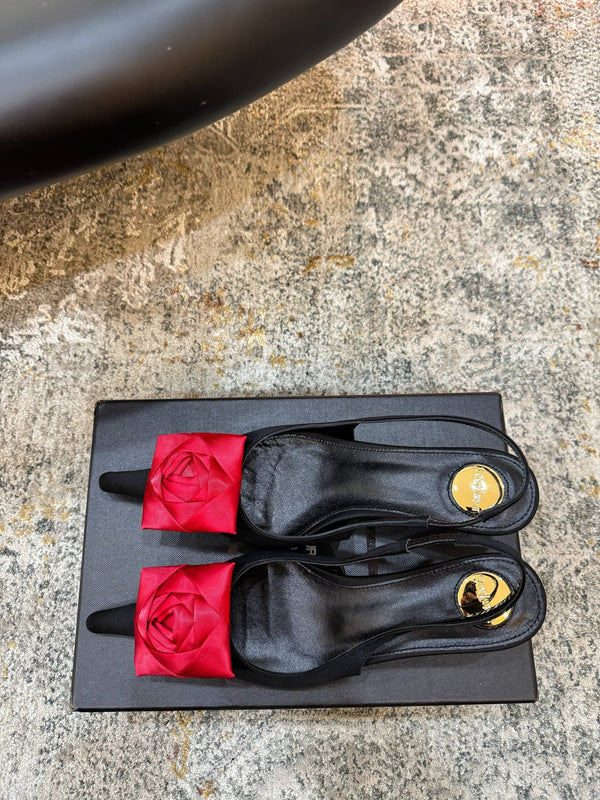 YSL Dakota Pumps 50mm Black Red Satin 637206