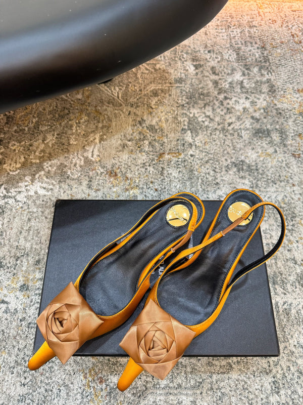 YSL Dakota Pumps 50mm Orange Satin 637209
