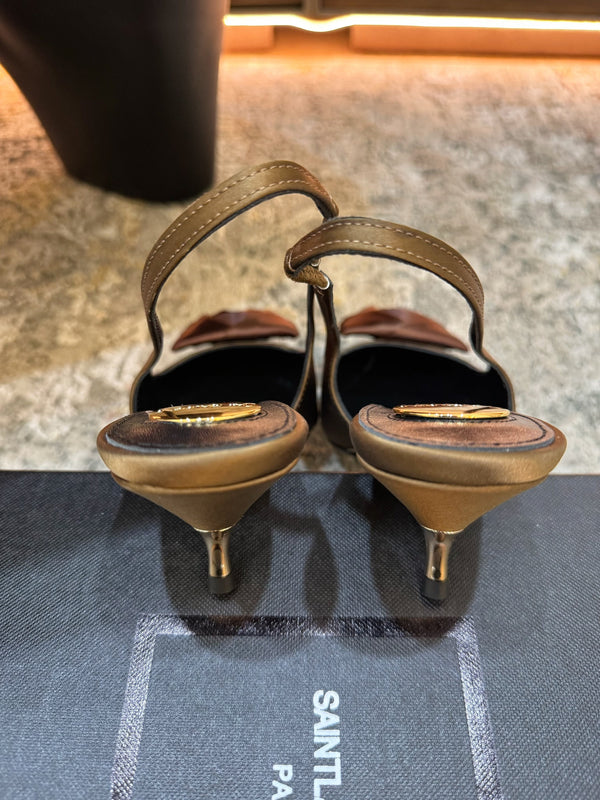 YSL Dakota Pumps 50mm Brown Satin 637210