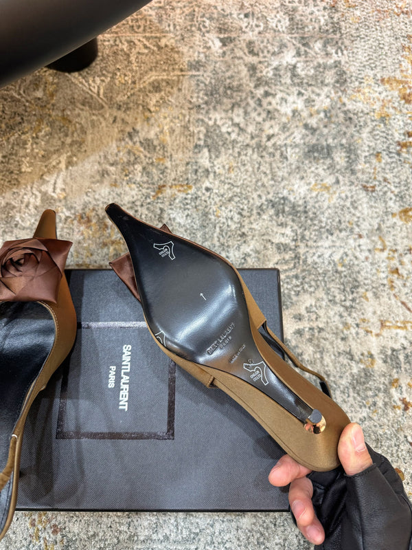 YSL Dakota Pumps 50mm Brown Satin 637210