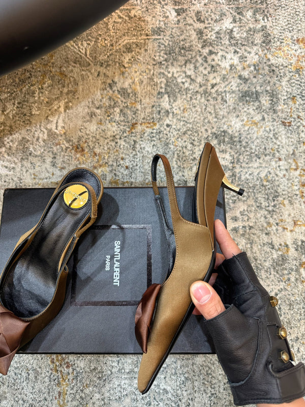 YSL Dakota Pumps 50mm Brown Satin 637210