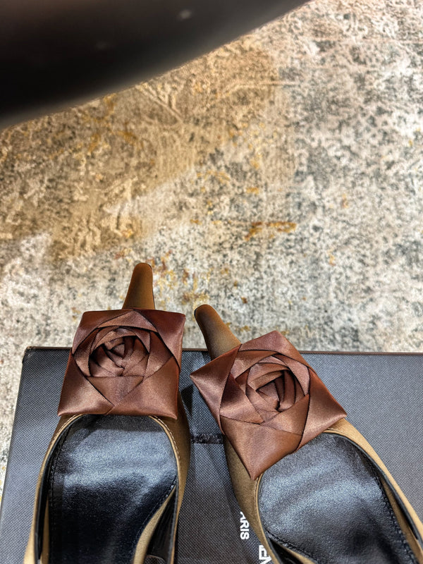 YSL Dakota Pumps 50mm Brown Satin 637210