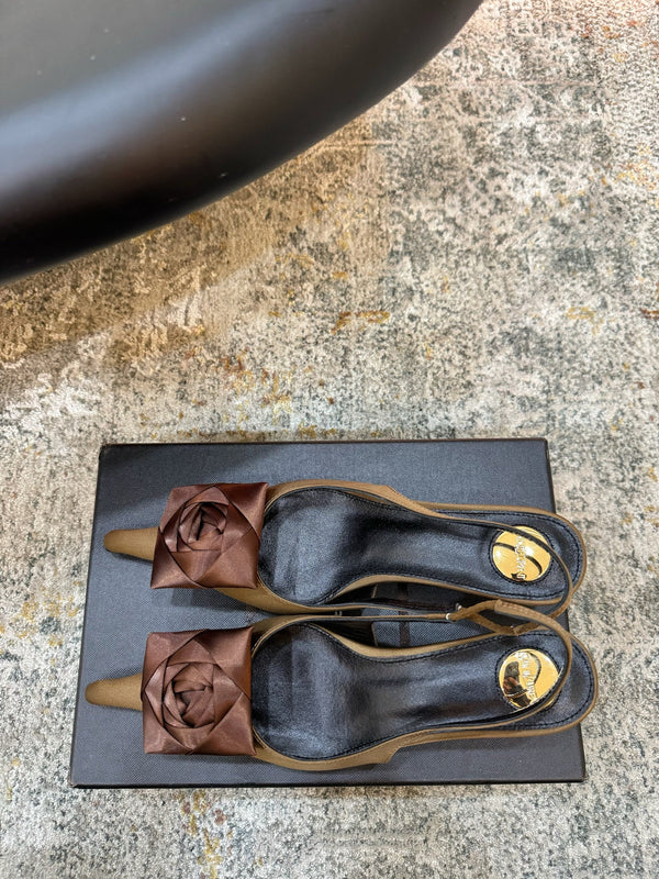 YSL Dakota Pumps 50mm Brown Satin 637210