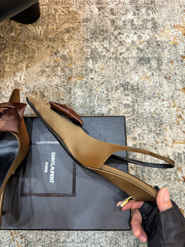YSL Dakota Pumps 50mm Brown Satin 637210