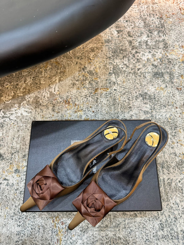 YSL Dakota Pumps 50mm Brown Satin 637210