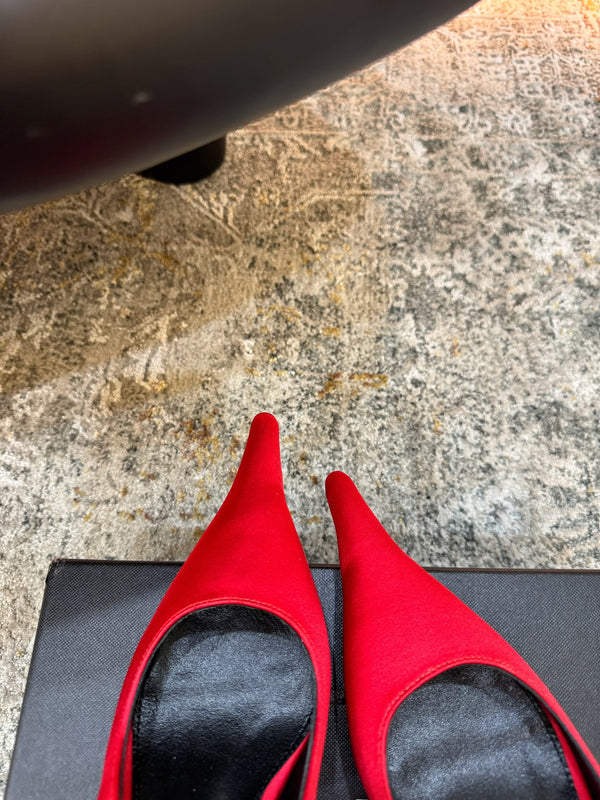YSL Anne-Marie Slingback 8cm Red Satin 637214