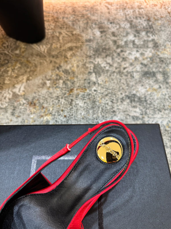 YSL Anne-Marie Slingback 8cm Red Satin 637214