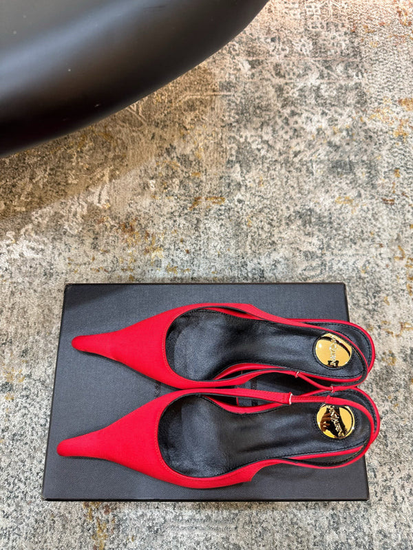 YSL Anne-Marie Slingback 8cm Red Satin 637214