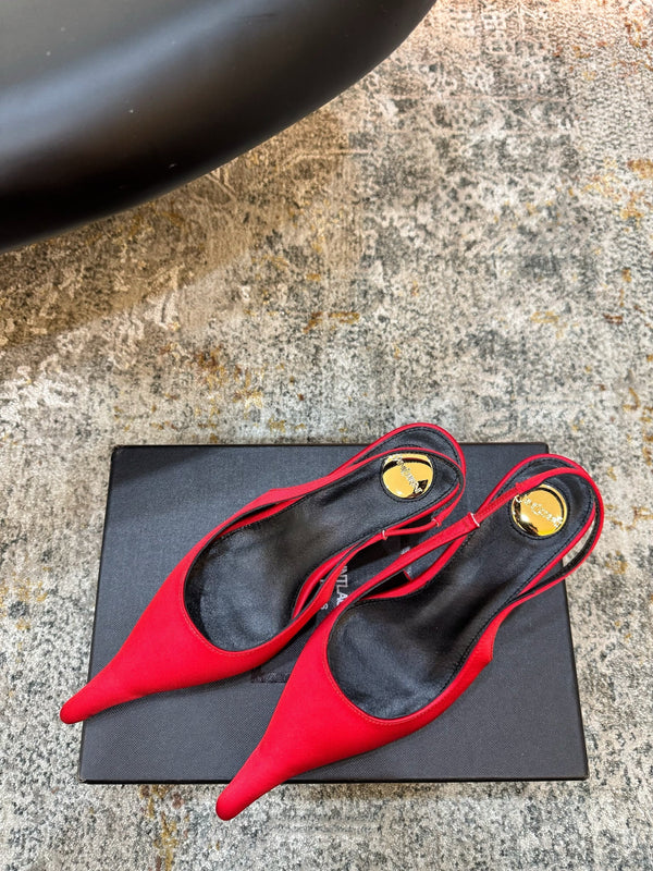 YSL Anne-Marie Slingback 8cm Red Satin 637214