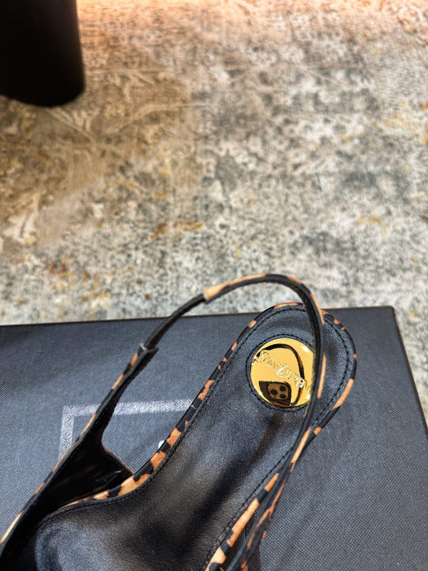 YSL Anne-Marie Slingback 8cm Leopard Printed Satin 637229