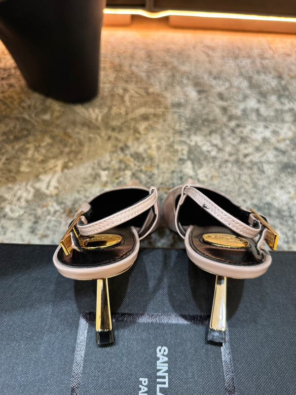 YSL Anne-Marie Slingback 8cm Light Pink Patent Leather 637219