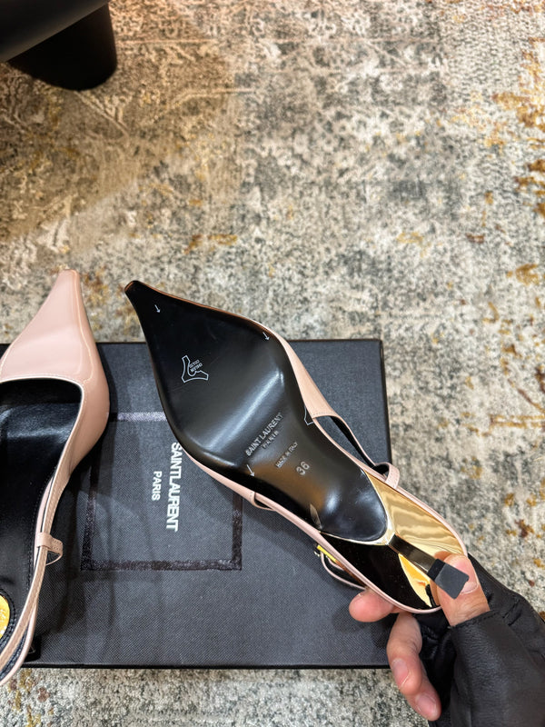 YSL Anne-Marie Slingback 8cm Light Pink Patent Leather 637219