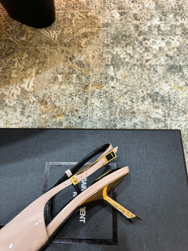 YSL Anne-Marie Slingback 8cm Light Pink Patent Leather 637219