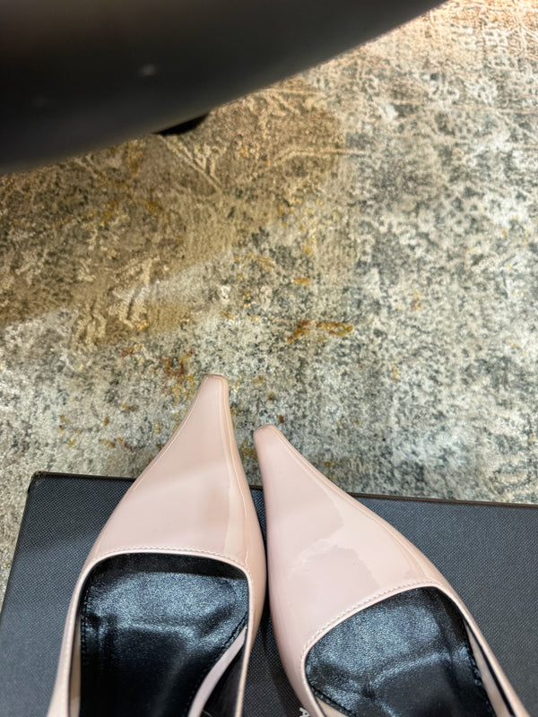 YSL Anne-Marie Slingback 8cm Light Pink Patent Leather 637219