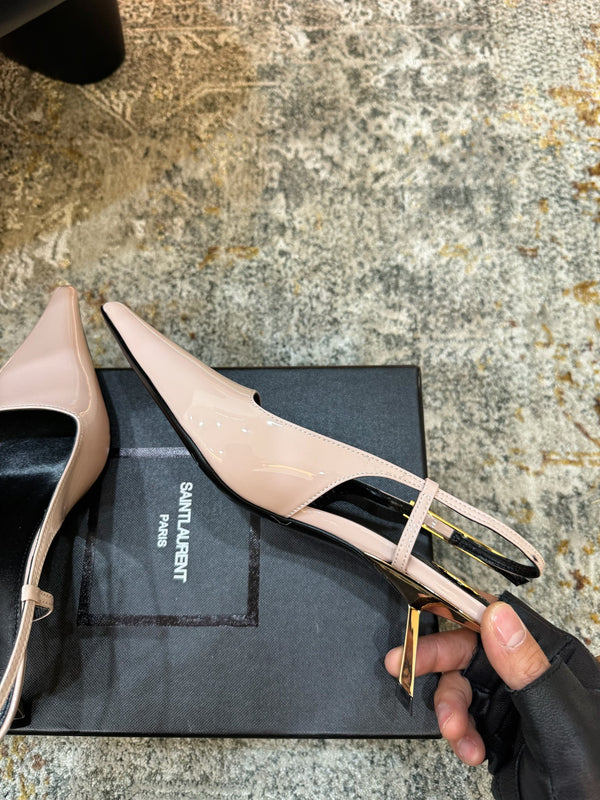 YSL Anne-Marie Slingback 8cm Light Pink Patent Leather 637219