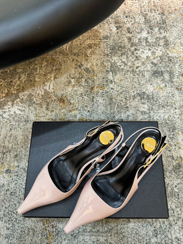 YSL Anne-Marie Slingback 8cm Light Pink Patent Leather 637219