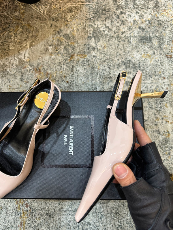 YSL Anne-Marie Slingback 8cm Light Pink Patent Leather 637219